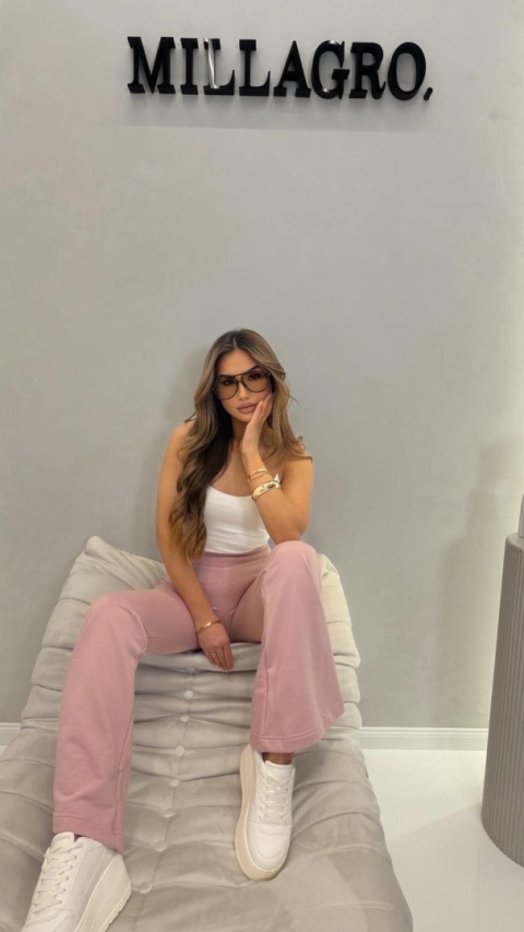 Spodnie damskie DZWONKI | Pudrowy Róż