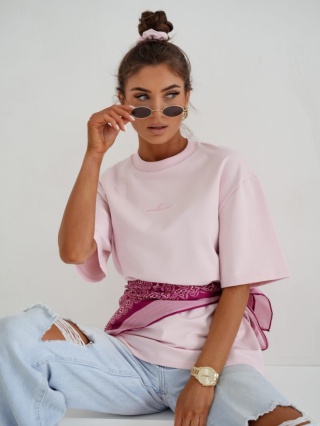 T- shirt damski MILUNA HAFT | Baby Pink