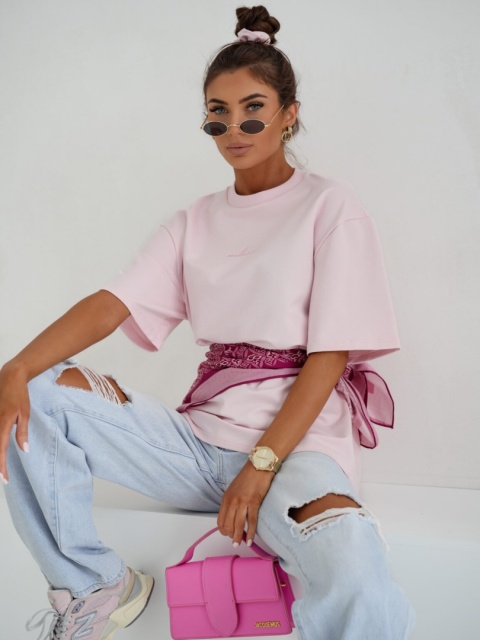 T- shirt damski MILUNA HAFT | Baby Pink