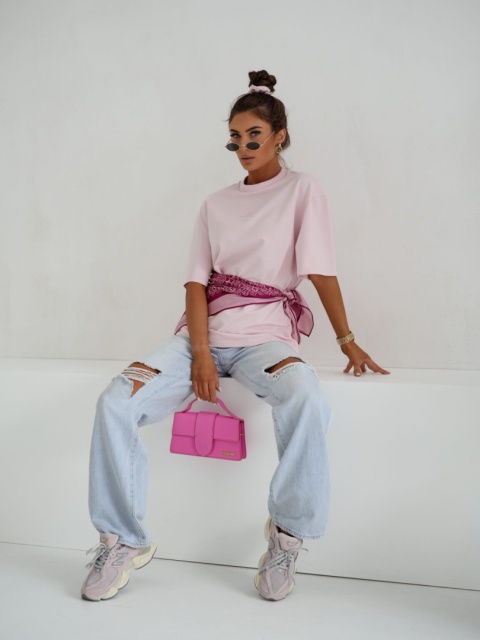 T- shirt damski MILUNA HAFT | Baby Pink