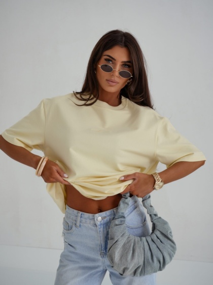 T- shirt damski MILUNA HAFT | Żółty