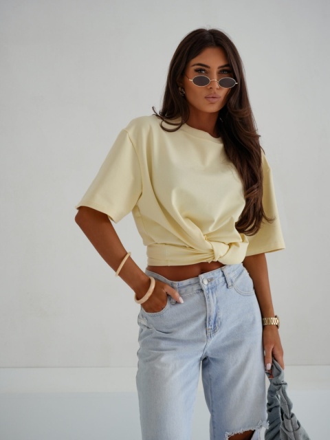 T- shirt damski MILUNA HAFT | Żółty