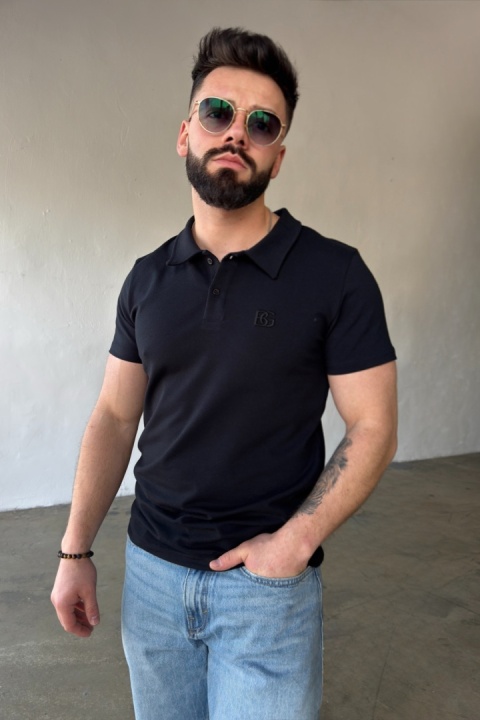 T- shirt polo męski BG POLO | Czarny